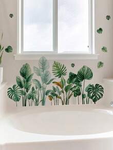 1pc Fresh Tropical Monstera Leaf Green Plant Wall Decor Sticker, Removable Room Wall Decal For Bedroom, Living Room, Entryway - 1PC - View 4