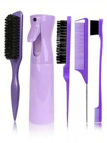 5pcs Wooden Hairbrush And Rat Tail Comb Set – Made Of Soft Bristles, ABS And Natural Wood – Smooths Hair, Detangles – Perfect For Daily Care, Salon Styling, Back To School And Travel - Multicolor - View 18