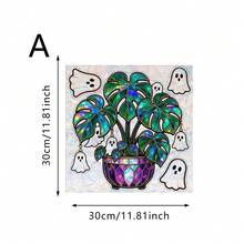 1/4pcs Holographic Monstera Ghost Static Window Clings Rainbow Prism Plant Ghost Decals Removable PVC Halloween Glass Stickers For Home Party Window Decor Gift - Multicolor - View 14