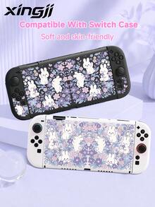 1pc Purple Floral Cute Rabbit Cartoon Style Switch Protective Case, Compatible With Switch 2 (2025)/Switch OLED/Switch, Made Of Soft TPU Material, No Disassembly Required, Anti-Drop Anti-Dust, Multiple Colors Available, Best Gift Compatible With Switch Players - View 1