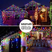 Solar Garden Icicle Light Strings,Outdoor Waterproof Curtain String Light,Solar Icicle Light String 97 Leds/160 Leds,8 Flashing Modes,Suitable For Summer Garden Party Yard Christmas Balcony,Tree Hanging,Yard,Roof,Walls,Camping Decor Holiday Garlands - Solar-powered Icicle Light Strings - View 16
