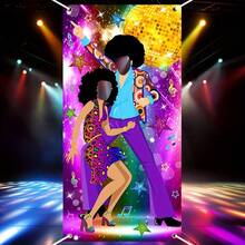 70s 80s And 90s Disco Party Backdrop, Neon Gem Pattern Vintage Dance Scene With Disco Ball And Stars, Polyester Photo Booth Decoration, Suitable For - Style 1 - View 4