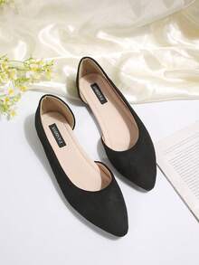Women French Low Vamp Cutout Flat Shoes - Black - View 7