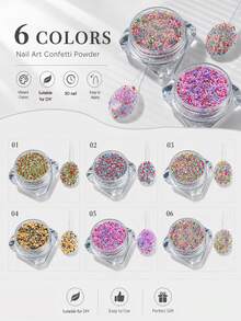 6 Dopamine-Enhanced Nail Powder With Frosting Effect, 3D Nail Art Powder, Japanese And Korean Style, Suitable For Salon Nail Art, Ideal For Women. - Multicolor - View 3