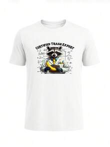 Men Abstract Illustration Print T-Shirt Cotton Tee - White - View 2