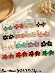 24/18/12pcs Classic Colorful Enamel Stainless Steel Earrings For Women, Exquisite And Elegant Earring Set. Summer Women's Earring Set. Stainless Steel Material, Floral Design. Elegant Everyday Wear Earrings, Ideal Valentine's Day Gift (Randomly Shipped) - Oil Dripping Kit - View 4