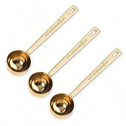 Limited-Time Special Offer 3Pcs Coffee Measuring Scoop Spoons, Stainless Steel Coffee Scoop, Long Handle Tablespoon For Measuring Coffee, Milk Powder, Fruit Powder, Tea, Sugar, Grains, Flour And Protein Gold
