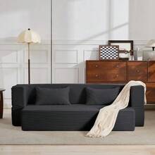 2-In-1 Convertible Sofa Bed In Corduroy, Modular Floor Sofa, No Assembly Required, Unfolding Sofa Bed With 2 Cushions - 灰色 - 查看 11