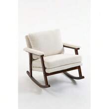 Sillón auxiliar de estilo moderno de mediados de siglo, mecedora con estructura de madera, sillón tapizado, silla de lectura para dormitorio y jardín de invierno. - Blanco - Ver 1