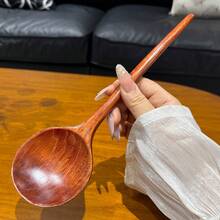 Large Wooden Soup Spoon With Long Handle, Wooden Rice Spoon For Eating, Wooden Spoon For Eating Luosifen, Wooden Spoon - Maroon - View 1