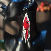 AHAYA Bohemian Beaded Bird Pattern Long Tassel Earrings, Seed Beads Handmade Glass Bead Jewelry, Suitable For Daily Wear And Gifts - Bird - View 3
