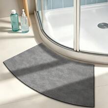 1pc Arched Bathroom Rug, Gray Minimalist Absorbent Foot Mat, Curved Shower Room Mat, Fan-Shaped Bathroom Door Mat, Fits Corner Shower Area, Easy To Clean And Machine Washable, Suitable For Nordic And Wabi-Sabi Style Bathroom Spaces, Home Decor Rug For Holiday Decoration, Bathroom Shower Room Washroom Decorative Rug - Light Grey - View 5