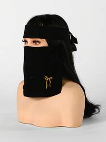 1 Buah Niqab Wanita Motif Kupu-kupu Biru Ungu, Masker Ringan dan Bernapas dengan Tali Pengikat - Topeng kupu-kupu hitam-biru-ungu - View 6