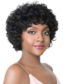 Short Water Wave 6 Inch Human Hair Wig Black Color For Women Brazilian Hair 150% Density Full Machine Made - Natural Black - View 4