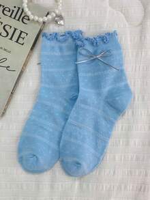1/5 Pairs Spring/Summer Thin Breathable Lace Wire Bow Sweet Mid-Calf Socks - Multicolor - View 11