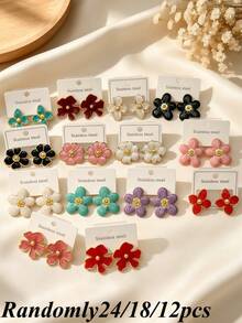 24/18/12pcs Classic Colorful Enamel Stainless Steel Earrings For Women, Exquisite And Elegant Earring Set. Summer Women's Earring Set. Stainless Steel Material, Floral Design. Elegant Everyday Wear Earrings, Ideal Valentine's Day Gift (Randomly Shipped) - Oil Dripping Kit - View 2