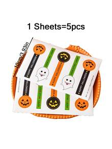 100pcs Halloween Pumpkin Long Label Sticker, Cute Pumpkin Patterns For Envelopes, Lollipop Baking Stickers, Cookie Packaging Baking Sticker, Suitable For Halloween Party Favors, Seasonal Crafts, Festive Designs, Smooth Texture - Halloween - View 7