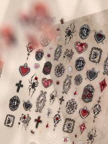 1 Cross Explosive Dark Gothic Nail Charm Sticker, Silver Spider Web Nail Art Sticker DIY - Multicolor - View 2