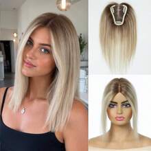 3.5*4 Inch Human Hair Toppers For Women 10 Inch Real Human Hair Extensions For Thinning Hair Wiglets Upgrade Lace Base Pieces Cover Gray Roots Solve Hair Solution - Multicolor - View 13