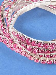 Popjeli 5pcs Sparkling Crystal Rhinestone Stretch Bracelets, Party Style Bling Blingbling Adjustable Elastic Bangles, Elegant Gift For Women - Pink - View 2