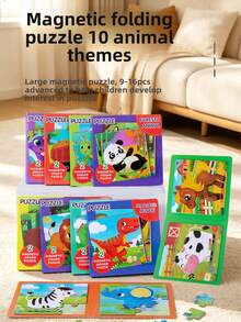 9/16pcs Magnetic Paper Cartoon Animal Puzzle, Children's Educational Puzzle Busy Book, Progressive Puzzle Logic Thinking Brain Development Educational Toy, Suitable For Boys And Girls - Multicolor - View 5