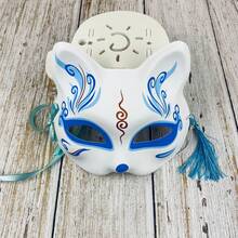 1pc Japanese Fox Mask, Half Face Cat Ear Mask With Tassel Decoration, Suitable For Halloween Cosplay, Masquerade, Party And Festival Celebration Chinese Style Hand-Painted Fox Mask Accessory - Multicolor - View 8