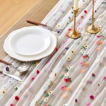 3pcs-Embroidered Tulle Tablecloth Daisy Summer Autumn Table Runner -Floral Tulle Tablecloth Wedding Party Table Runner Wedding Table Runner Tablecloth Wedding Table Runner - Multicolor - View 3