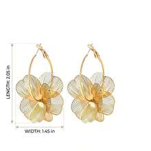TUANZISP 1 Pair Women's Gold Floral Pendant Hoop Earrings, Stylish Unique Loop Dangle Earrings, Gold Flower Jewelry Gift - Gold - View 2