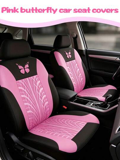 9pcs/4pcs Universal Butterfly Pattern Embroidered Car Seat Covers - Polyester Fabric, All Season, Airbag Compatible, Hand Washable - Suitable For Sedans, (4pcs Set Includes 2 Seats & 9pcs Set Includes 5 Seats Options)