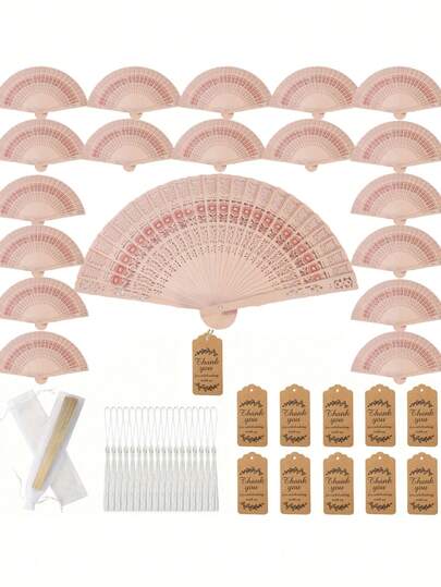 20pcs/4pcs/1pc Foldable Handheld Wooden Fan Gift Set - Sandalwood Hollow Hand Fan; Suitable For Weddings, Bridal Showers, Bachelorette Parties, Team Appreciation Events, Proposal Parties, Birthday Parties And Wedding Favors.
