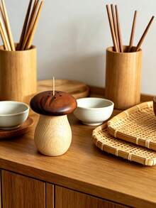 1pc Mushroom Toothpick Holder, Multifunctional Portable Walnut Wood Solid Toothpick Box, Creative Cute Adjustable Detachable Cartoon Acorn Toothpick Can, Portable Minimalist Toothpick Storage Box, Premium Floss Toothpick Bucket, New Creative Storage Box, Light Luxury Premium Home Daily Use - Multicolor - View 7