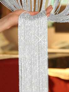 2pcs(Door Curtain + Hook And Loop) The Hook And Loop Is An Accessory Luxury Glittery Champagne Silk String Door Curtain - Sparkly Wedding Fringe Ceiling Hanging Decoration With Linear Divider Design - Elegant Wedding Backdrop, Room & Home Decor, Easy To Install - Multicolor - View 5