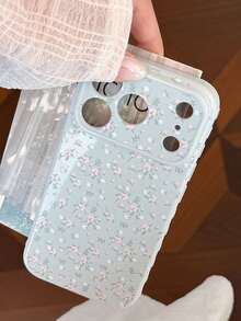 1pc Gentle Ins Style Floral Polka Dot Phone Case Compatible With IPhone 17 Pro Max, 16 Pro, 15, 14, 13, Fresh Girl Niche Design, Anti-Drop Soft Protective Cover, Korean Style - Blue - View 4