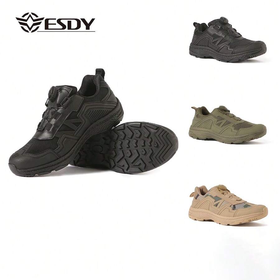 ESDY 男士戶外網面登山鞋 騎行訓練鞋 透氣舒適 全季節戶外運動訓練鞋 防滑耐穿低筒慢跑鞋 - 黑色 - 查看 1