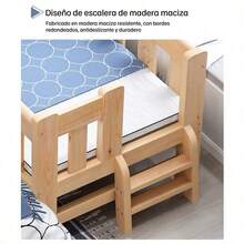 Cama Auxiliar Infantil De Pino Natural Con Colchón Transpirable Y Escalera Integrada, Se Coloca Junto A La Cama Principal - Beis - Ver 6