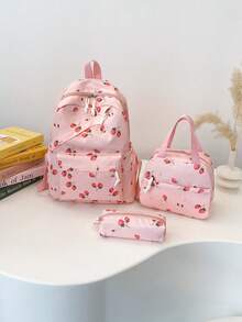 1 Set Cute Strawberry Pattern Backpack Set, Large Capacity Polyester School Day Bag, With Lunch Bag And Pencil Case, Multi-Pocket Casual Backpack, Lightweight Bookbag, Suitable For Students/Graduates/Young People, Suitable For Back To School/Daily/Shopping/Short Trips And Outdoor Leisure Activities - 2264 - View 21