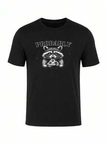 Men Retro Athletic Print T-Shirt Cotton Tee - 黑色 - 查看 1