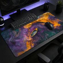 Purple & Gold Fluid Abstract Art Boat Large Gaming Desk Mat, Vortex Marble Colorful Fantasy Print Non-Slip Rubber Extended Mouse Pad, Waterproof Long Keyboard Mat, Gaming Computer Desktop Decoration - View 3