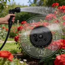 Expandable Elastic Hose, Equipped With 7 Adjustable Spray Heads, Suitable For Car Washing, Lawn Watering, Plant Care And Pet Bathing, Can Be Used Year-Round, Made Of Hose And Connector. - Black - View 2