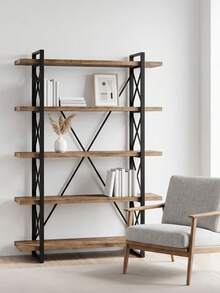 Super life Five-Tier Bookshelf, Steel Frame Bookcase, Storage Shelf, Suitable For Living Room, Bedroom, Office, Study, Industrial Style. - Multicolor - View 1