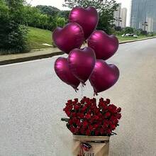 10pcs Matte Metallic Burgundy Heart-Shaped Balloons - Romantic Atmosphere Decoration, Suitable For Weddings, Birthdays, Valentine's Day, Anniversary Parties Photography Props (Ribbon Not Included) - View 3