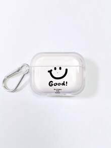 1個極簡笑臉搭配「Good」勵志標語印花透明防摔藍牙耳機保護殼，Ins極簡風附金屬防丟耳機殼掛鉤，時尚耳機配件，適用於耳機殼，快速出貨 #SmileFaceCase #InsAesthetic #MinimalistCase #PositiveQuote #EarbudCase #CuteEarphoneCase #SimpleDesign #GoodSloganCase #AestheticAccessories - 彩色 - 查看 11