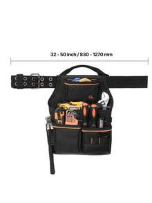 Pouch With Belt, 14 Pockets Professional Belt Pouch Men, Heavy Duty Detachable Adjustable Utility Work Bag Electrician, Carpenter, Construction, Adjusts Waist 32 To 50 Inches - Default - View 4