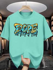 Men's Summer Casual Short Sleeve T Shirt,Eye-Catching Letter Pattern Print - Bright Turquoise Color,Regular Version,Machine Washable,Comfortable Fit - 白色 - 查看 8