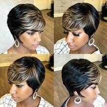 Natural Ombre 1B/27 Gradient Color Pixie Short Wig, Full Lace Remy Human Hair Wig, 4 Inch Short Wig, Brazilian Remy Layered Wig, Short Pixie Wig, Human Hair Wig For Women, Burgundy 1B/99J Multi-Color Lace Front Wig, Halloween And Christmas Costume - 間色 - 查看 6