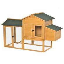Shed For Dwarf Chickens With Run And Nesting Box, Fir Wood, Yellow/Green, 168x75x103 Cm, Ideal For Dwarf Chickens. - 查看 1