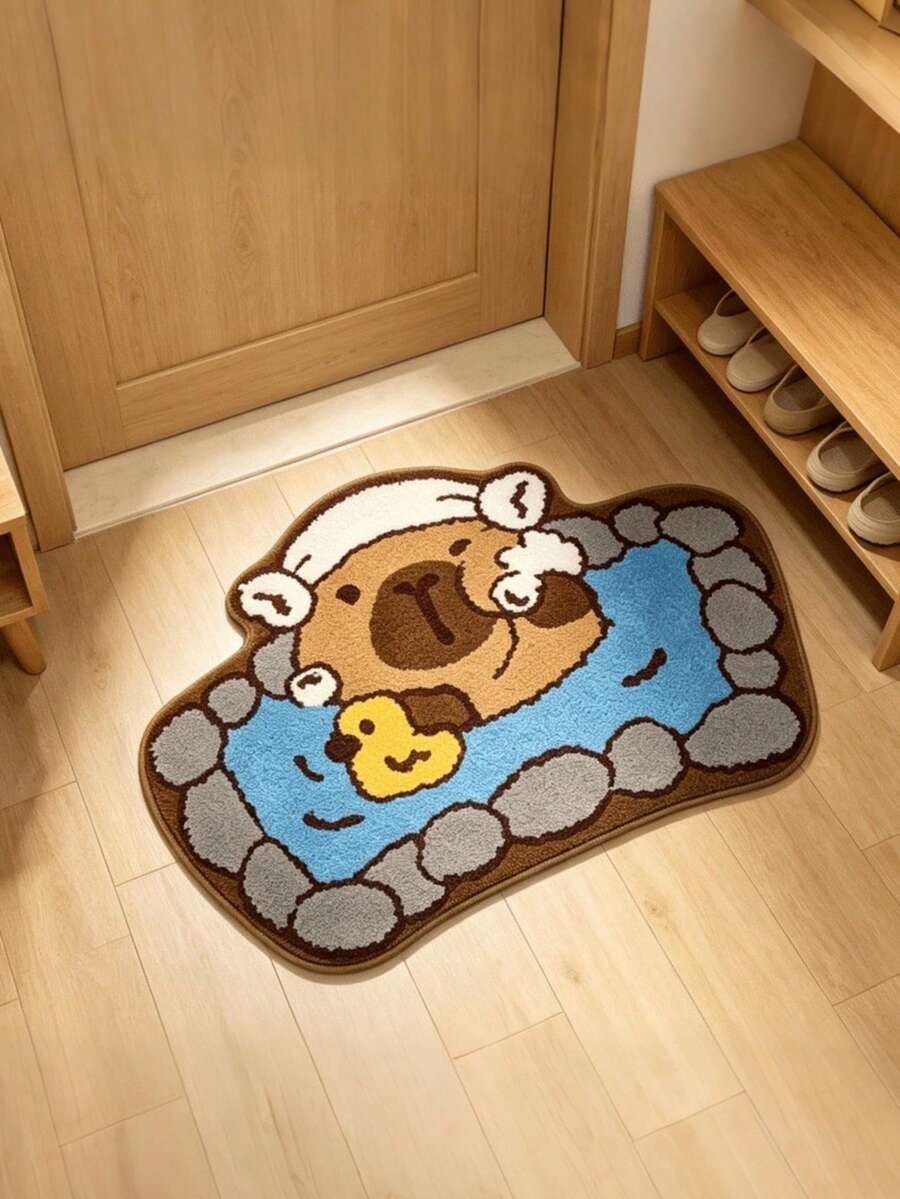 1 pieza Alfombra decorativa de capibara bañándose, suave y acogedora, perfecta para la decoración diaria del hogar y festividades, alfombra decorativa, decoración de dormitorio, alfombra pequeña, alfombra, decoración del hogar, alfombra de sala de estar, alfombra pequeña de sala de estar, alfombra de dormitorio, decoración del hogar de sala de estar, alfombra de exterior, alfombra lavable - Multicolor - Ver 1