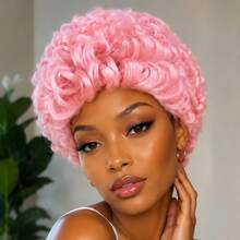 AMECIRE Pink Wig Pixie Cut Wig Human Hair Wigs Curly Wig Women's Short Hair Wig Fluffy Shape 4 Inches Elastic Mesh Cap Mechanical Manufacturing Suitable For Everyday Wear And Holidays - SPink - View 3