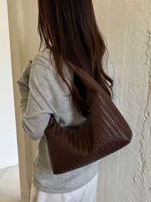 Fashion Solid Color PU Women's Shoulder Bag, Zipper Closure Versatile Crescent Bag Underarm Bag, Suitable For University, Commuting, Minimalist, Purse - Coffee - View 5
