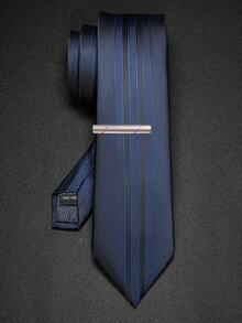 Elegante corbata de satén con múltiples rayas finas y clip para corbata para hombres, corbata de rayas verticales resistente a las arrugas, ideal para oficina, boda, fiesta y regalo - Corbatas y alfileres de corbata - Ver 13
